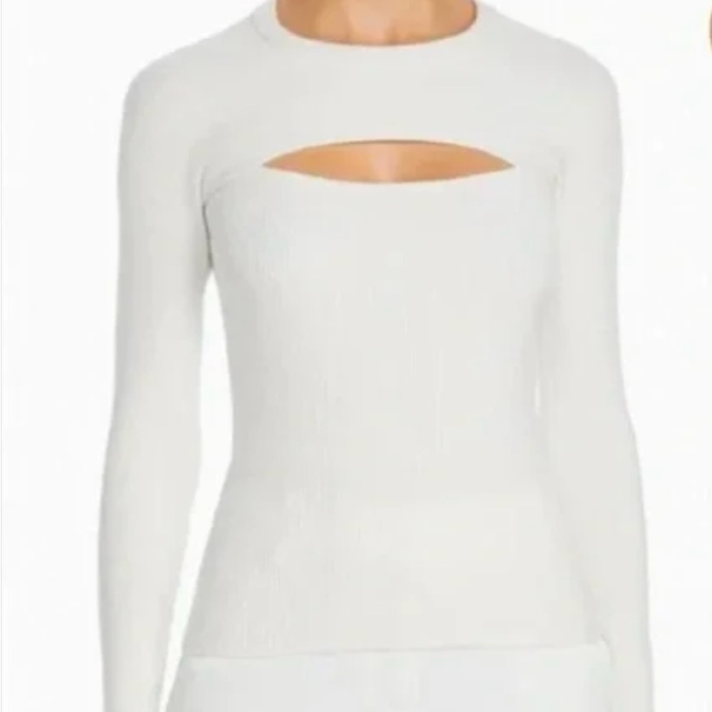 Ramy Brook off white ribbed knit sweater with cut out